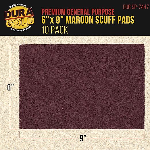Dura-Gold Premium 6" x 9" Maroon General Purpose Scuff Pads, Box of 10 - Scuffing, Scouring, Sanding, Paint Primer Prep Adhesion Scratch - Surface Preparation Automotive Car Auto Body Woodworking Wood