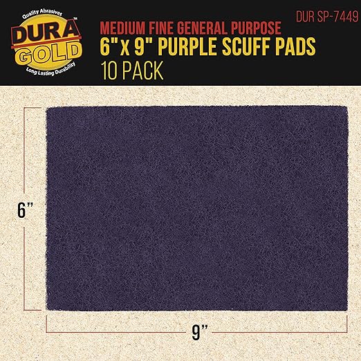 Dura-Gold Premium 6" x 9" Purple Medium Fine 600 Grit General Purpose Scuff Pads, Box of 10 - Scuffing, Scouring, Sanding, Cleaning, Blend Prep, Surface Adhesion Preparation - Automotive Auto Body