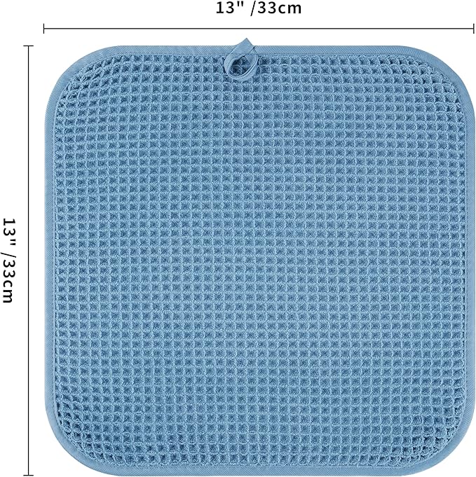 Microfiber Waffle Face Towels, 2 Pieces, Oversized, Soft, Absorbent, Fast Drying, Lint Free (Blue)