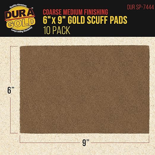 Dura-Gold Premium 6" x 9" Gold Coarse Scuff Pads, Box of 10 - Scuffing, Scouring, Sanding, Paint Primer Prep Adhesion Scratch - Surface Preparation For Automotive Car Auto Body Repair Woodworking Wood