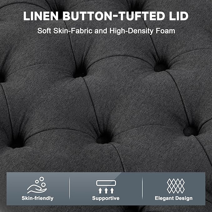 50" Storage Ottoman Bench, Tufted Ottoman with Storage for Living Room, Large End of Bed Ottomans, Modern Entryway Benchs, Window & Bedroom Benches for Foot of Bed (Darkgray)
