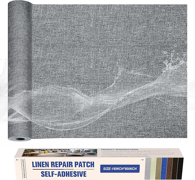 KING MOUNTAIN Linen Repair Patches, Self-Adhesive Linen Fabric Patches, 16X80 inch Extra Size, Multi Color, Can be Used for Linen Sofa Repair and Linen Clothes Repair (Charcaol Grey1.0)
