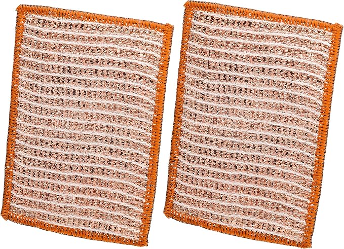 Redecker 2-Ply Woven Copper Scrubbing Cloth & Microfiber Cleaning Wipe – Dual-Surface, Non-Scratch, Reusable & Machine Washable Real Copper Pads for Kitchen & Home – Set of 2
