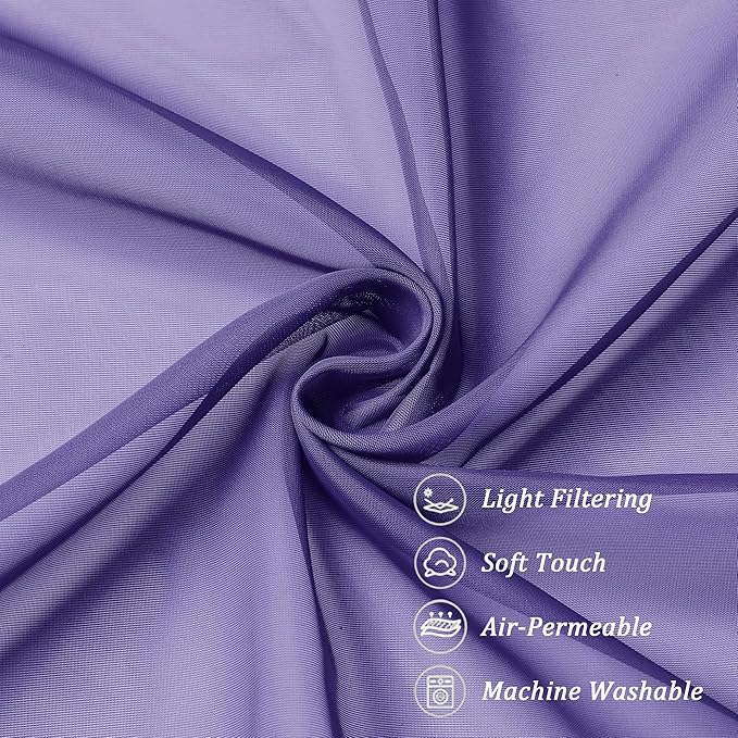 Chyhomenyc Sheer Curtains 36 inch Length 2 Panels, Light Filtering Voile Rod Pocket Short Window Sheer Curtians for Bathroom Living Room, 2PCS, Purple