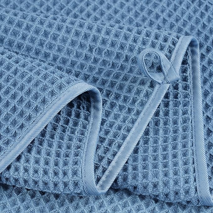 POLYTE Microfiber Oversize Quick Dry Lint Free Bath Towel, 60 x 30 in, 4 Pack (Waffle Weave)