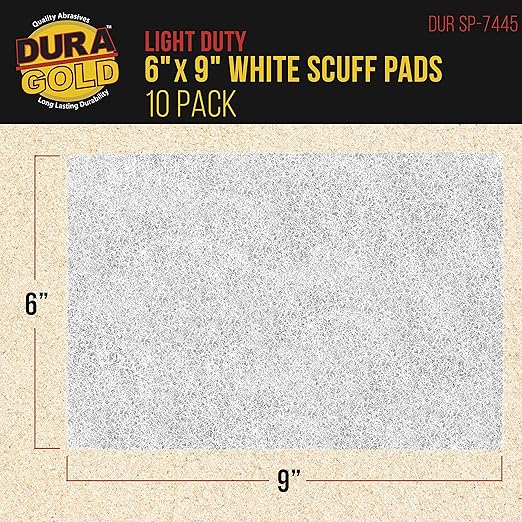 Dura-Gold Premium 6" x 9" White Light Duty Scuff Pads, Box of 10 - Final Scuffing, Scouring, Cleaning, Cleansing Surfaces, Preparation - Automotive Paint Clearcoat Blending, Auto Body, Woodworking