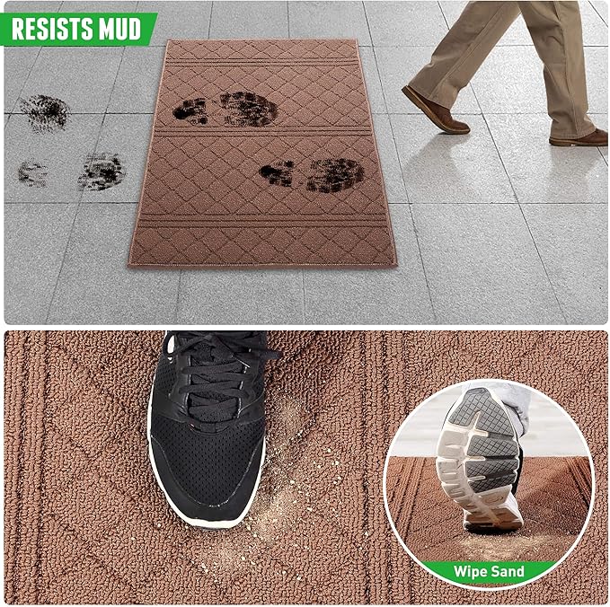 REFETONE Indoor Doormat, Front Back Door Mat 24"x36" Rubber Backing Non Slip Mats, Absorbent Resist Dirt Entrance Rugs for Entryway, Washable Low-Profile Inside Floor Mat for Muddy Shoes, Chocolate
