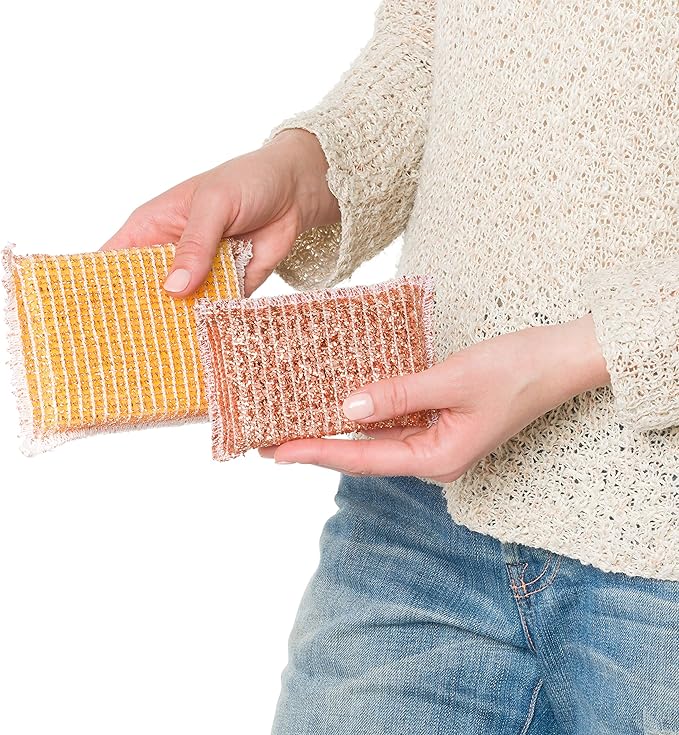 REDECKER Kitchen Woven Copper Sponge, 2-Piece - Abrasive Scrubber, Cleans Stainless Steel Appliances, Pots and Pans, Auto Parts and More, Machine Washable - Copper Cleaning Sponge