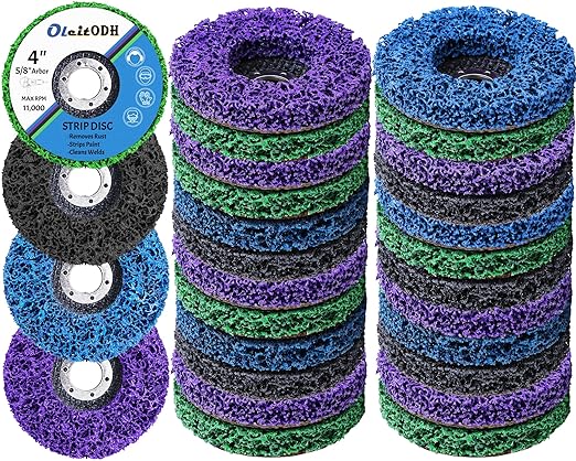 20 Pcs 4" x 5/8" Strip Discs Bulk, Paint Stripping and Rust Removal Wheels for Angle Grinders, Abrasive Grinding Discs for Metal, Wood, and Fiberglass, Blue+ Purple+ Green+ Black