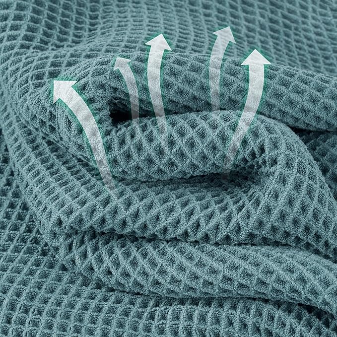 Microfiber Waffle Face Towels, 2 Pieces, Soft, Absorbent, Fast Drying, Lint Free (Green)
