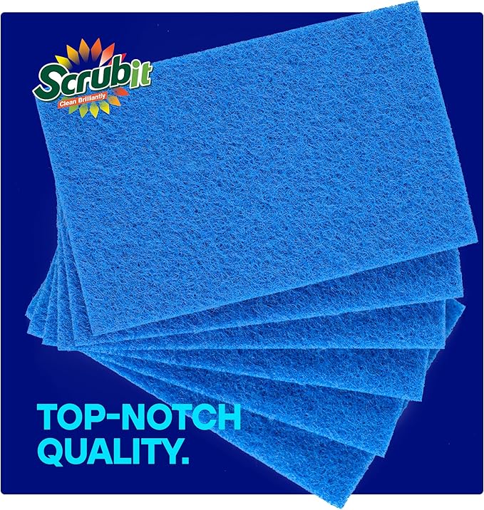SCRUBIT 50 Pack Scouring Pad - Heavy Duty Scrub Pads for Cleaning Dishes - Non-Scratch Reusable Scrubbing - Blue